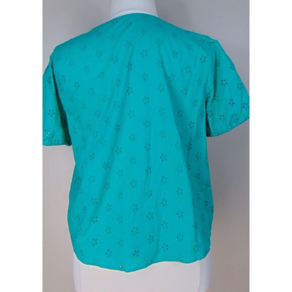 J Crew Green Eyelet Button Top Womens Plus Size XXL Short Sleeve Lined 2XL BQ034 - Picture 5 of 9